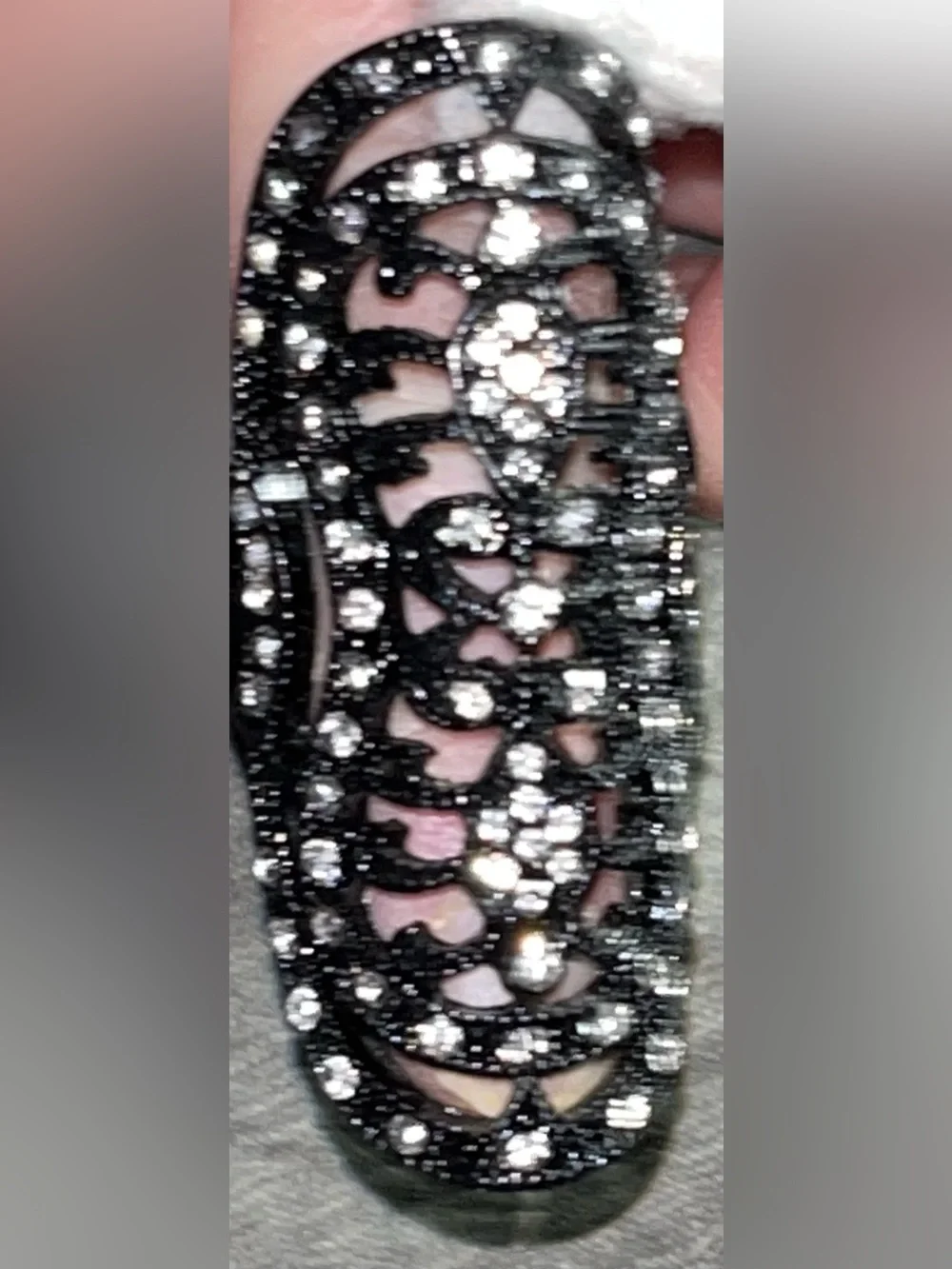 Black Crystal Filigree Adjustable Ring